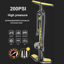 샥펌프 휴대용 튜브 에어 무선 펌프 자전거 업그레이드 핸드 플로어 자전거 타이어 게이지 밸브 자전거 액세서리, 200psi-검정
