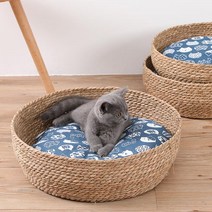 숨숨집 고양이 방석포함 라탄 바구니, AA_9kg 이내