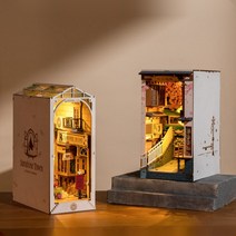 로보타임 CUTEBEE-DIY 도서 구석 키트 노래 미니어처 인형의 집 터치 조명 가구 포함 3D 나무 북엔드 어린이 선물, [04] BK02