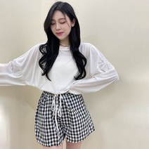 VANANA2 여성 스트링 크롭 티셔츠 체크 반바지 투피스 세트 3color