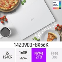 [오늘출발] LG전자 2022 그램14(12세대) 14ZD90Q-GX56K - 14인치 Iris Xe 휴대용 대학생 인강용 문서작업 가벼운 초경량 노트북, Free Dos, 16GB, 2TB