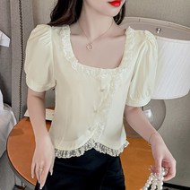 이노뱅크 INO327A 미니 비즈집 단추 반팔 러블리 블라우스