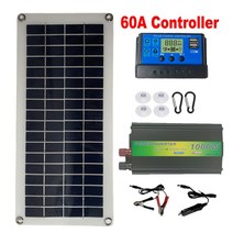 솔라판넬 태양광모듈 태양전지 캠핑 패널 판넬 차량용1000w 인버터 태양 전지 세트 12v 태양 전지 10a-60a 컨트롤러 태양열 플레이트 키트 전화 rv 자동차 야외 499, 1000w 인버터 - 60a