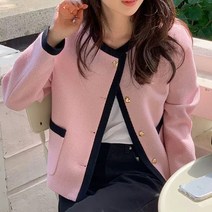 TZQW 트위드자켓 빈티지 핑크 트위드 직조 자켓 코트 여성 작은 향기 술 모직 코트 우아한