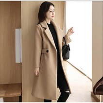 Momolatti 여성 주머니 겨울 모직 슬림 미디엄 롱 코트