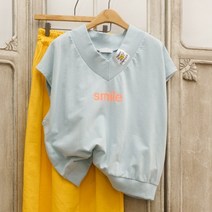 브이넥 스마일 반팔 민소매 코튼 오버핏 박스 베스트 조끼