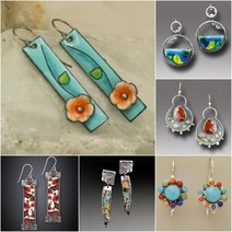 보헤미안 엔틱 귀걸이 큰 긴 쥬얼리 빈티지 히피 나선형 인도 부족 피어싱 레트로 플라워 블루 잎 에스닉 페인팅 패턴