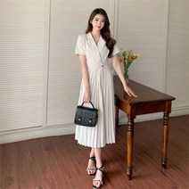여성 플리츠 퍼프 주름 롱 원피스 큰 사이즈 리틀 블랙 드레스 22 여름 정장 라 반팔