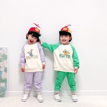 두둥실) 유아동복 봄가을신상 남여공용 등하원룩 형제/남매 디즈니 캐릭터 나그랑 라운드 맨투맨 상하세트