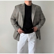 ﻿ 남자 봄가을 오버핏 체크 블레이저 노블 자켓