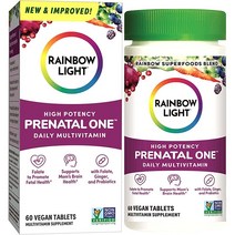 Rainbow Light Prenatal One 데일리 멀티비타민 논 GMO 비건 및 글루텐 프리 60정 임상적으로 입증된 비타민 D B2 B5 엽산 칼슘 아연 흡수