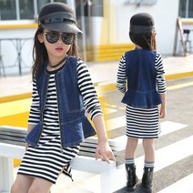 제이데님 청조끼원핏셋 주니어복 아동복 주니어치마 아동치마 여아옷 여자아동복 여자주니어복 주니어의류 초등학생옷 여아원피스 주니어원피스