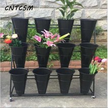 CNTCSM 라지 플라워 샵 다층 플라워 샵 선반 철예 꽃 선반 꽃 진열대 꽃 진열대, 한 겹에 두 겹의 흰색 선반은 통을 가지고 있지 않다