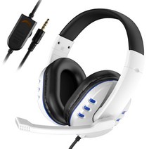 헤드폰 3.5mm 유선 게임용 헤드셋 이어폰 음악 PS4 플레이 스테이션 4 PC 채팅 컴퓨터 마이크 포함, 01 White