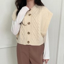 루즈핏 꽈배기 판초 니트 조끼