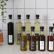 [무료 배송+4개 세트+라벨 10개 증정] 밀폐 원형 유리 오일병 기름병 소스병 참기름병180ml 300ml 실리콘마개, 300ml 3+1 오일병 - 블랙 라벨