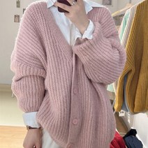 채윤러브 chaeyoon love 여성 캐주얼 V넥 오버핏 핸드메이드 느낌 니트 스웨터