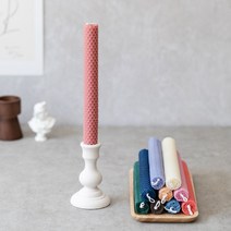 컬러 비즈시트 비즈왁스 밀랍 꿀초 캔들 20가지 컬러 긴초, 크리스마스 그린, 화이트 우드 촛대 추가, 1개