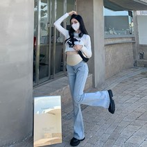 헬로지니 M-2XL 봄가을 겨울 기모 도톰 데님 나팔 부츠컷 임산부청바지
