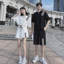 커플시밀러룩 운동복 반팔 바캉스 세트 트레이닝 셋업
