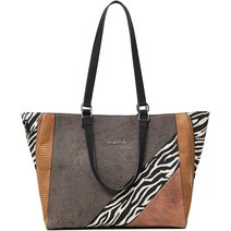 Desigual 지브라 투웨이 쇼퍼백 빅사이즈 숄더 백 대학생 교재 노트북 가방 브라운 그레이