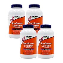 Now Foods 4개 썬플라워 해바라기 레시틴 1200 mg 200 소프트젤, 200개입