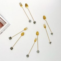 쿠마마 마블 스텐 골드 디저트 롱 스푼 포크 32타입, 선택:화이트 육각:스푼, 단품