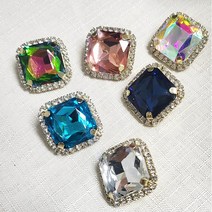 비즈라이프 23mm 정사각 금도금 보석단추, 아쿠아마린