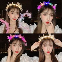 [KT알파쇼핑]스벤 LED 불빛 깃털 천사링 머리띠 축제 인싸템, 옵션2/FREE