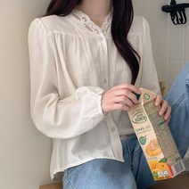 폼(Form) 레이스 브이넥 노카라 셔링 루즈핏 긴팔 블라우스 봄 여름 데일리 데이트 룩 코디