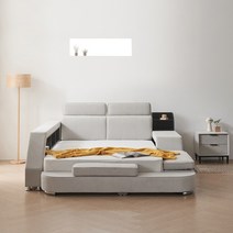 유씨엠 로라 라이트그레이 아쿠아패브릭 저상형 무빙헤드 모듈 Q퀸 침대 프리미엄타입, 단품