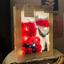 앙플랜트 크리스마스 선물세트 로즈베어 곰돌이 플라워 led조명 장미꽃다발 추천 여자친구 남자친구 프로포즈용품 결혼기념일, 망고튤립꽃다발, 6.Always Be Happy, 핑크로즈베어+투명케이스+4M전구증정