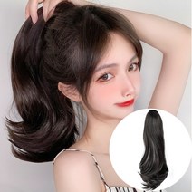 하이유니 네츄럴웨이브 펌 숏 포니테일 붙임 머리 헤어 여자 여성 부분 피스 가발 40cm, 다크브라운 / 40cm