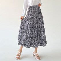 3단 캉캉 잔꽃 나염 밴딩 롱 스커트
