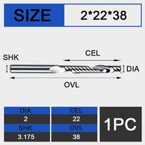 UCHEER-목재 가공용 3175mm 싱글 플루트 엔드 밀링 1 개 CNC 커터 MDF 합판용 카바이드 공구, 12 3175D2d22l38L