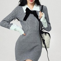 조르지오 소매배색 디자인 카라 니트 원피스 여대생 패션 코디