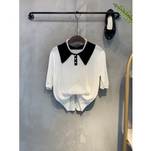 씨샵인더룸 / 브틴 배색 카라 반팔 니트 3color