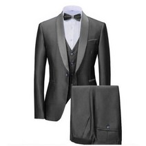 신랑 남성 정장 네이비 블루 3 피스 공식 비즈니스 블레이저 턱시도 목도리 옷깃 결혼식 남자 (재킷 + 조끼 바지) 2020, custom size, grey