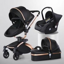 유모차가방 벨트 럭셔리 아기 유모차 3 in 1PU 가죽 캐리지 조경 접이식 달걀 껍질 신생아 kinderswagen, [07] black 3in1