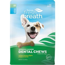 TropiClean 프레쉬 브레스 어드밴스드 클리닝 생가죽이 없는 소형견 치과용 강아지 간식 20 count