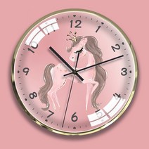걸방 벽시계 핑크 발레리나 소녀 심초 무음 캐릭터 예술-194835, 09.샴페인 골드 프레임 꿈의 조랑