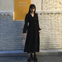 파티드레스 우아하고 세련된 빈티지 퍼프 슬리브 넥 드레스 여성용 블랙 스트리트웨어 데일리