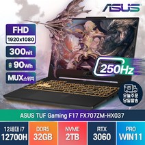 ASUS TUF Gaming F17 FX707ZM-HX037 인텔 12세대 i7-12700H RTX3060 윈도우11, FX707ZM, WIN11 Pro, 32GB, 2TB, 코어i7, 오프 블랙