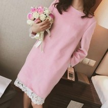 밑단레이스원피스/미디원피스 원피스롱티 프릴/ 원피스 정장 무지 롱티 프릴