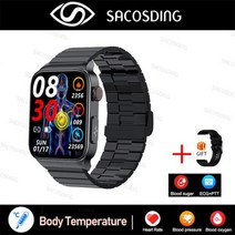호환 무채혈 혈당측정기 2022 새로운 혈당 스마트 워치 심전도 모니터 혈압 체온 Smartwatch IP68 방수 피트니스 트래커 스마트시계, 02 Steel Black B