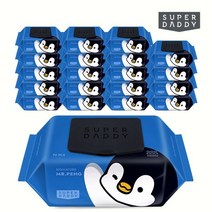 슈퍼대디 시그니처 블루 미스터펭 저자극 물티슈 캡형, 70매, 20팩