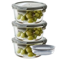 락앤락 오븐글라스 내열유리 밀폐용기 3개 [+가쯔 전자렌지 용기] 세트 냉장고.냉동실 정리 반찬통 야채 소분 보관 계란찜기, 1세트, 원형 950ml X 3개