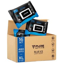 Pure Active Ultimate Shower 바디 및 페이스 물티슈 생분해성 개인 위생 클렌징 남성용 체육관 후 여행 캠핑 성인용 목욕 물티슈 향(멀티팩 480장 블루