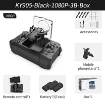 KY905 미니 드론 4K 전문 HD 카메라 와이파이 FPV 접이식 쿼드콥터 원키 리턴 360 롤링 RC 헬리콥터 완구, 15 Black 1080P 3B Box