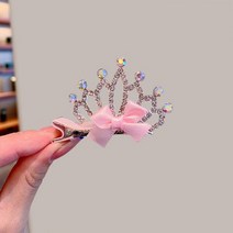 키즈 핑크 크라운 헤어 쥬얼리 샤이닝 크리스탈 헤어 클립 작은 왕관 소녀 생일 파티 공주 헤어핀 머리 장식
